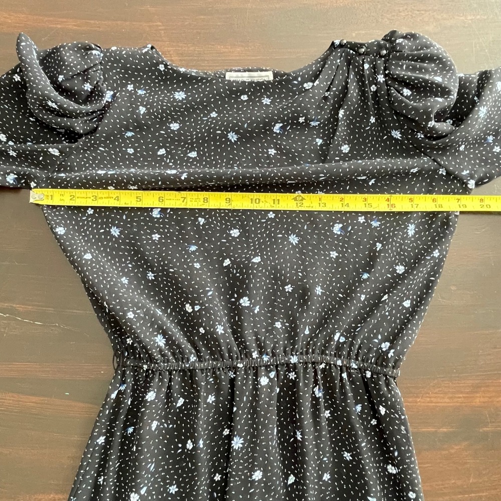 Vintage Floral Polka Dot Puff Sleeve Midi Dress Sheer Black Size 7/8 Cottagecore - Picture 7 of 9
